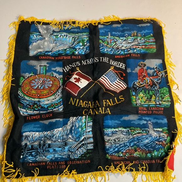 Vintage canada Niagara falls hands across the border fringe wall hanging. - Picture 1 of 4
